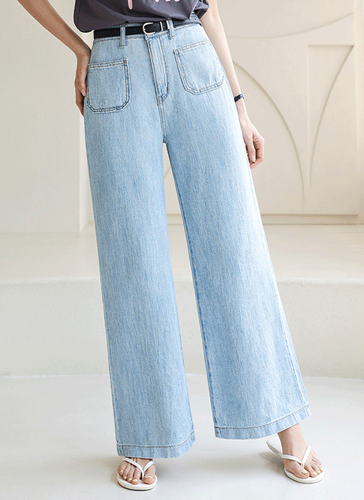 [THE ONME] フロントポケット クールデニムワイドパンツ41028