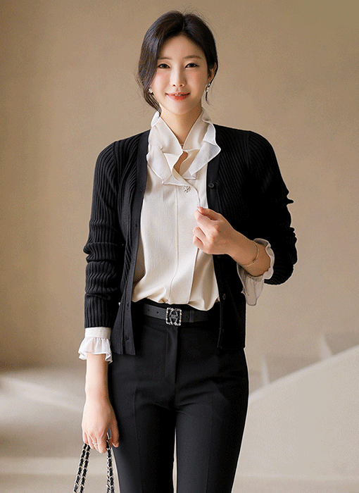 【4色展開】Ｖネックスリムリブニットカーディガン cd41911