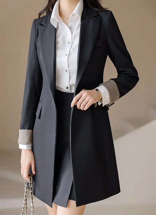 ストライプ配色テーラードロングジャケット jk42112