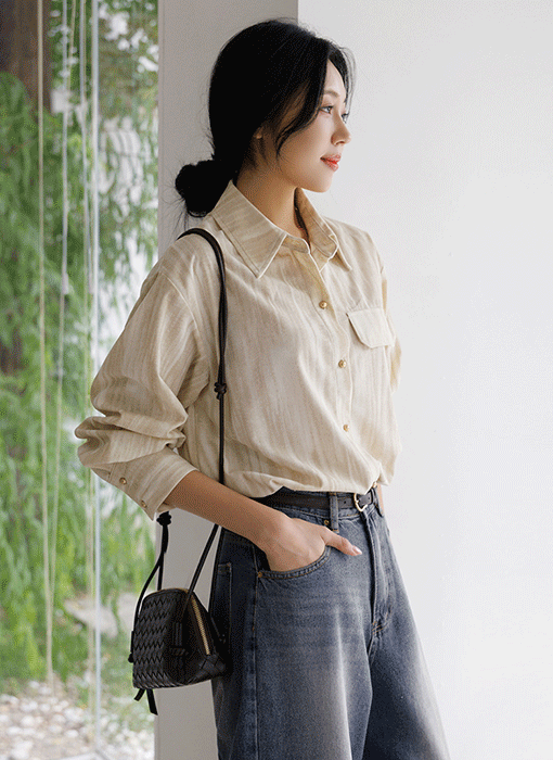 [THE ONME] ゴールドボタンミックスカラーコーデュロイシャツ bl42310