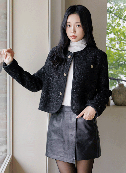 [THE ONME] ウールブレンド ゴールドボタン ラメツイードジャケット jk42547