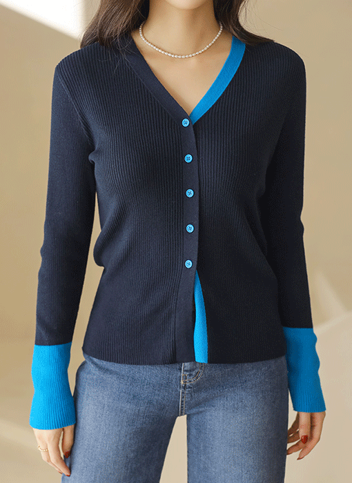 アシメバイカラーＶネックニットカーディガン cd44263