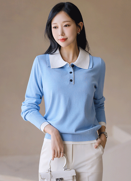 レイヤード風 配色ダブルカラー ポロニット nt44602