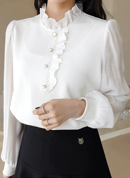 [LouisAngel] フリルネックジャガードプルオーバー bl44605