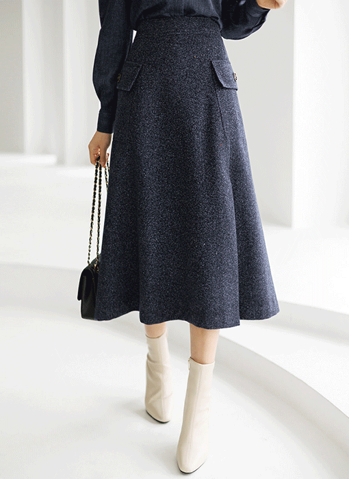 [LouisAngel] ウールブレンドミックスカラー サイドポケット フレアスカート sk31276