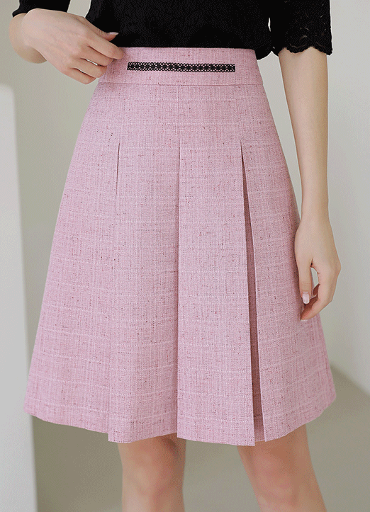 [LouisAngel]  フロントレースポイント ツイードプリーツスカート sk33260