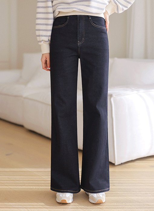 [THE ONME] 裏起毛インディゴデニムワイドパンツ pt43990