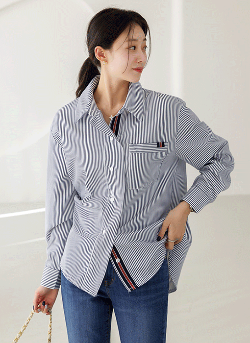 トリコロール配色 ストライプシャツ bl44659