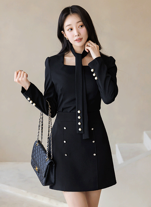 スカーフ付き パールポイント スクエアネックブラウス bl44671