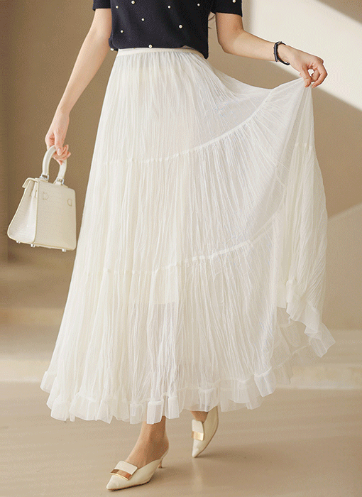 リンクルチュールレース ティアードロングスカート sk44689