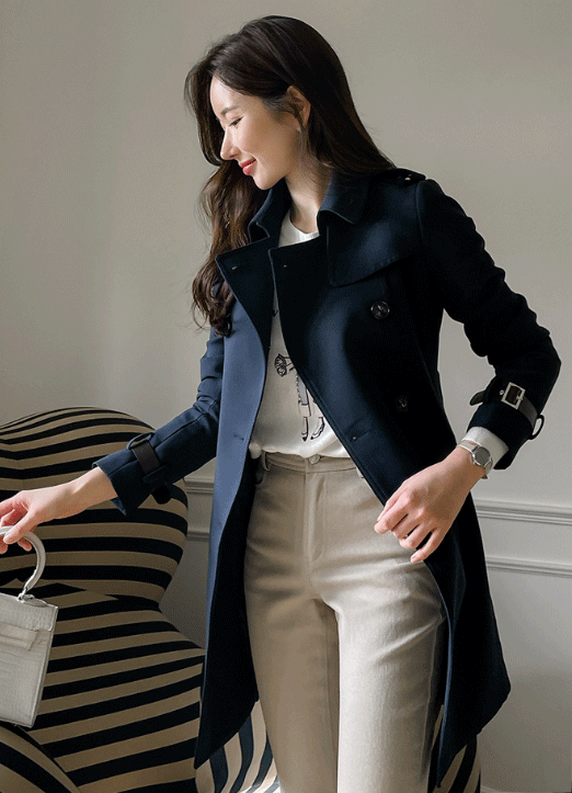 スリーブストラップバイカラー ハーフ丈トレンチコート ct13802