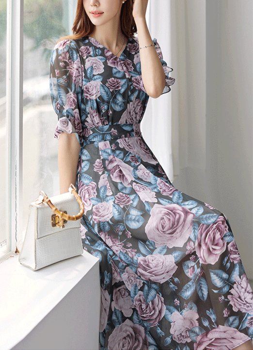 [Louis Angel] ビックフラワーシアープリーツワンピース op27007