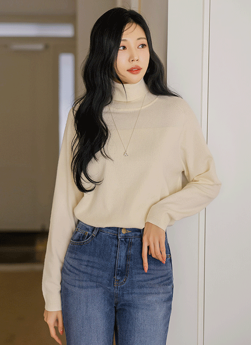 [THE ONME] リブ編みドッキングタートルネックニット nt43945