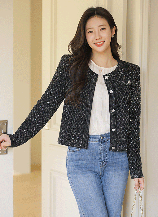 スパンコール付きラメニットカーディガン cd44491