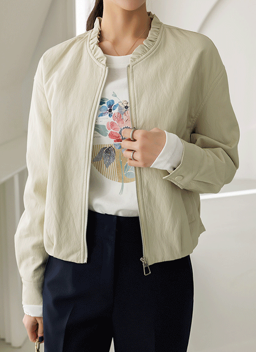 フリルネック フェイクレザーブルゾン jk44716