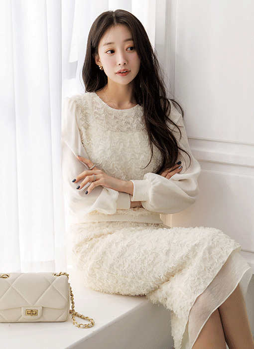 [LouisAngel] リボンタイ付き 立体フラワー シフォンブラウス bl44728