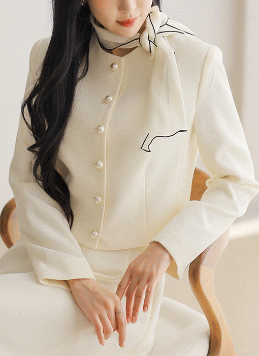 パールボタンノーカラーツイードジャケット jk44755