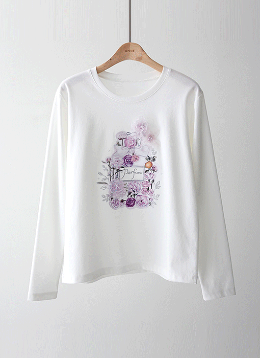 [LouisAngel] 샤이란 레이스 플라워 퍼플 퍼퓸 프린팅 긴팔 티셔츠