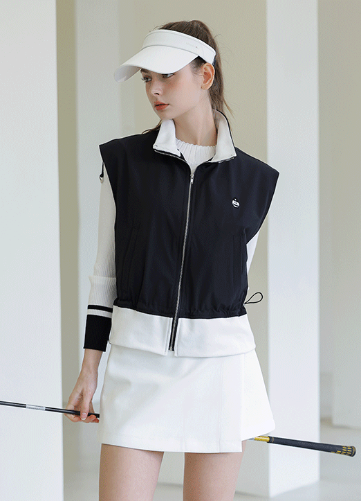 [QoG] サイドドロスト配色ジップアップベスト vt32752