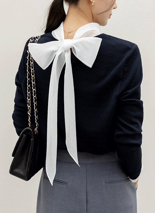 [LouisAngel] バックリボン 配色ジャガードプルオーバー bl44821