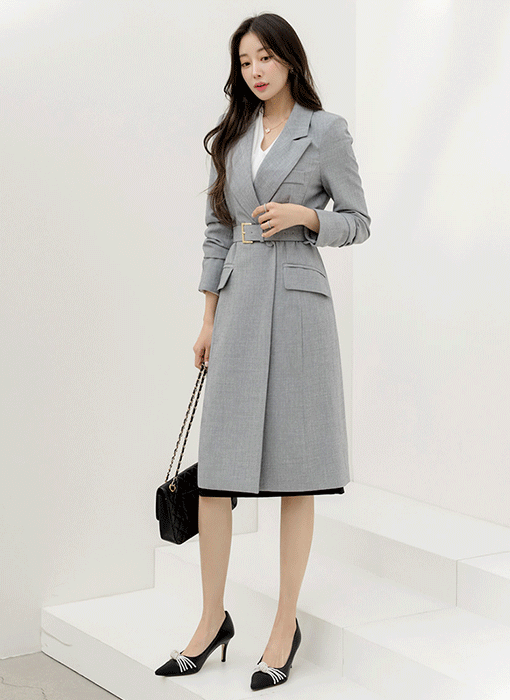 ベルト付きテーラードロングジャケット jk44824