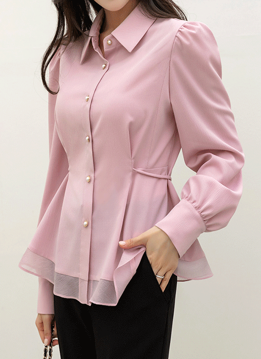 [LouisAngel] 裾シフォンドッキング バックリボン バンブーブラウス bl44836