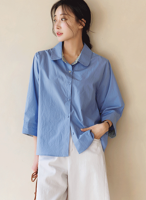 [Theonme] 바로프 에스닉 플라워 배색 7부소매 셔츠 남방