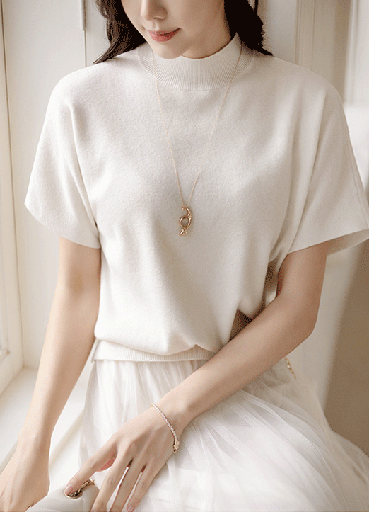 モックネックビスコース半袖ニットトップス nt32163