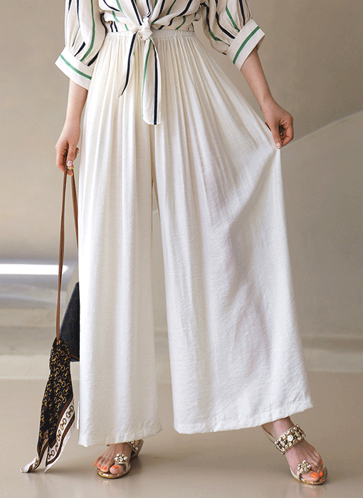 リネンブレンド ギャザーワイド イージーパンツ pt40560