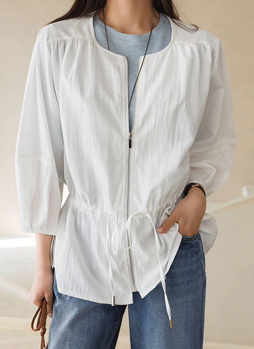 [THE ONME] ウエストストリング ７分袖 ノーカラーブルゾン jp44970