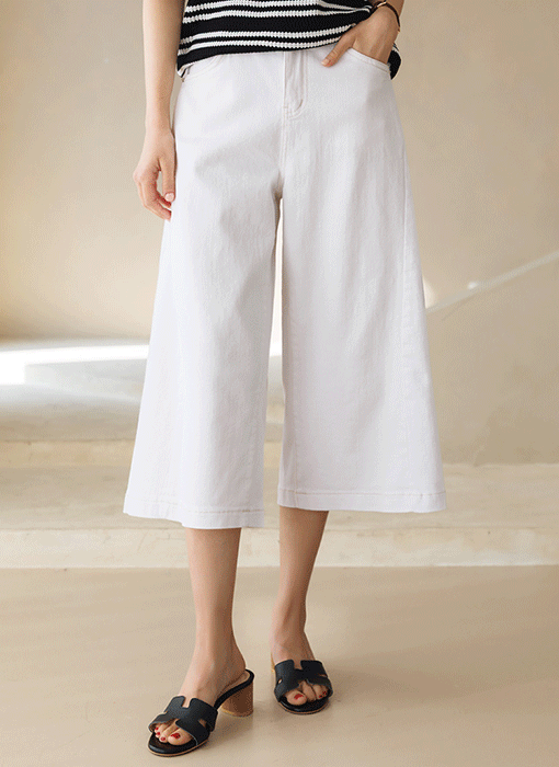 【デニム＆コットン】[THE ONME] ウエストゴム７分丈ワイドコットンパンツ pt44979