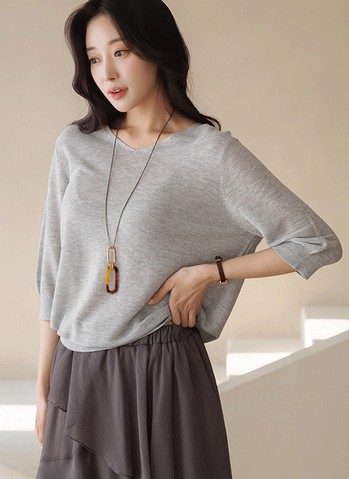 [THE ONME] Vネック透かしニットトップス nt44982