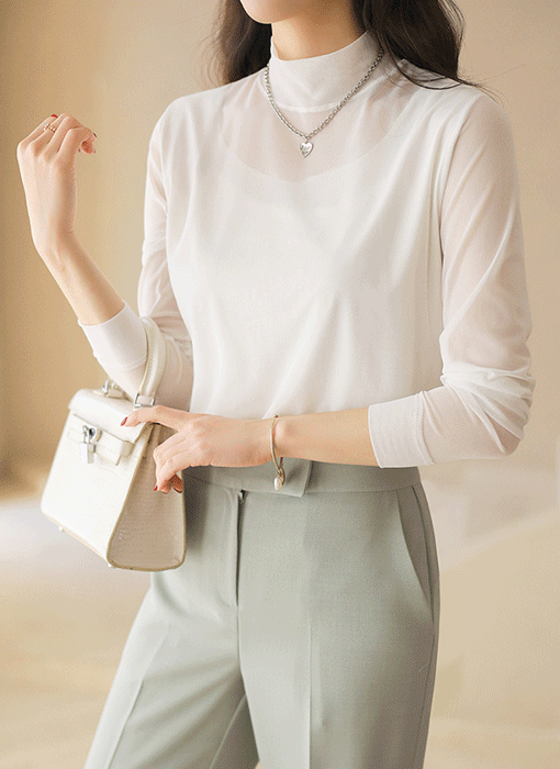 【4色展開】シースルードッキング ハイネックプルオーバー bl44988