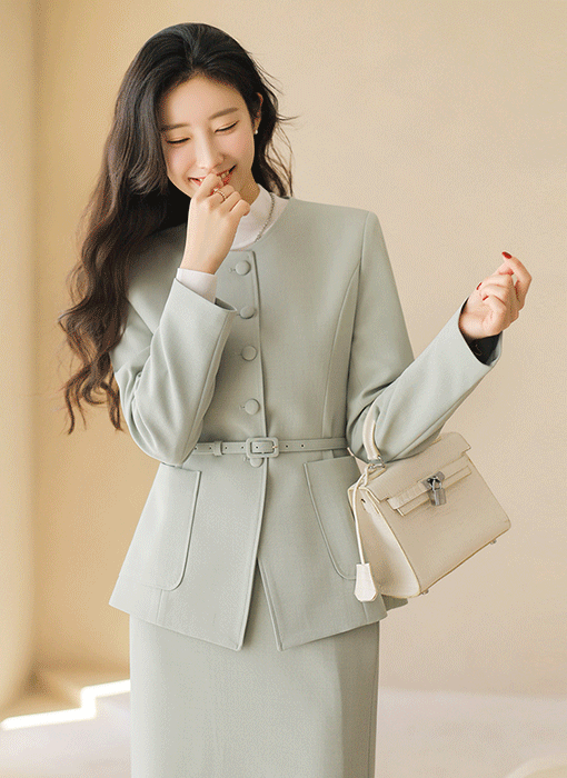 ベルト付きノーカラージャケット jk44991