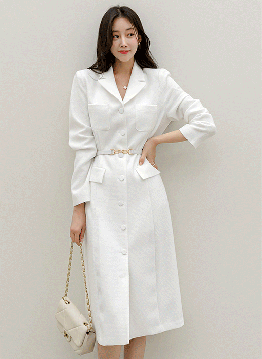 로리안 벨트SET 클래식 무드 테일러트 롱 트위드 코트 원피스