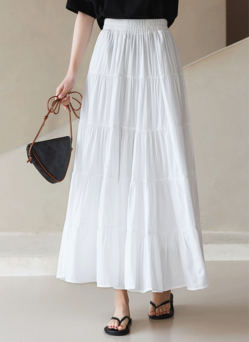 [Theonme] 멜리보 사락사락 A라인 플레어 티어드 롱 스커트