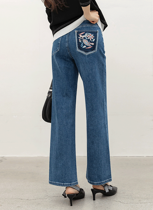 ペーズリー刺繍デニムワイドパンツ pt45080