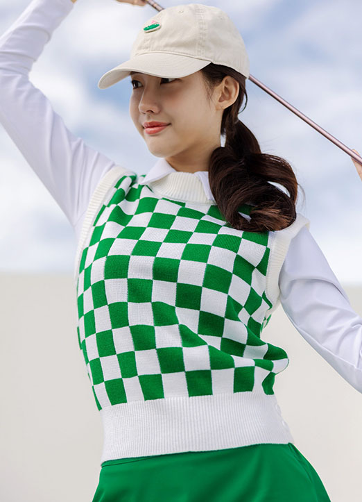 【QoG】[ゴルフウェア] フラッグチェックニットベスト vt19411