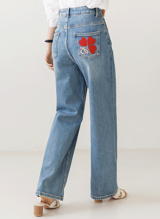 [THE ONME]ハート刺繍セミワイドデニムパンツ pt39909