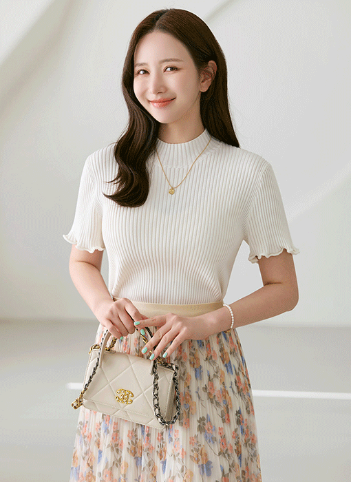 【5色展開】メローステッチハイネック半袖リブニット nt39969