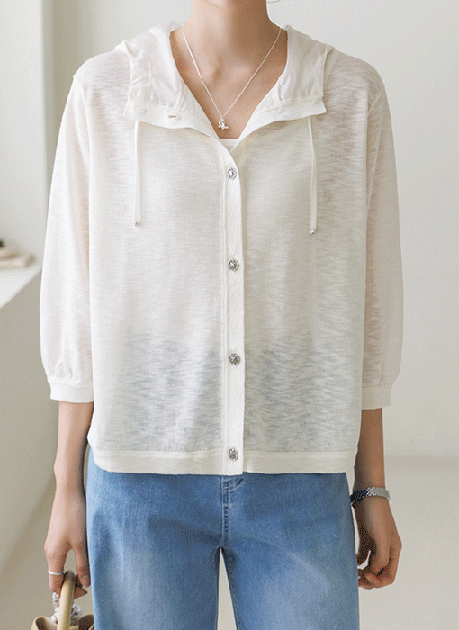 [THE ONME] 7分袖シースルースラブパーカー cd40050