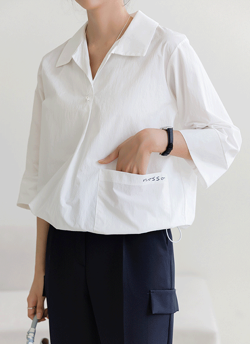 【4色展開】[THE ONME] 裾ドロスト7分袖オープンカラーシャツブラウス bl40215