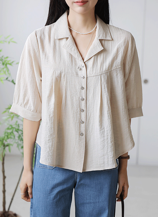 [THE ONME] リネンブレンドテーラードカラーブラウス bl40491