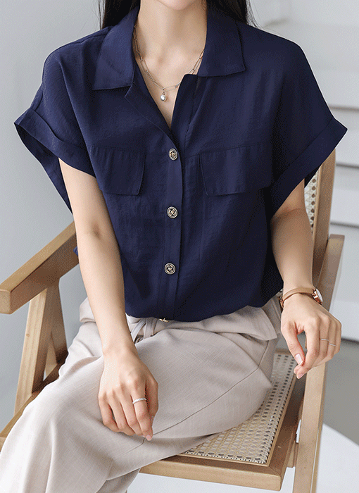 [THE ONME] オープンカラーロールアップスリーブシャツブラウス bl40677