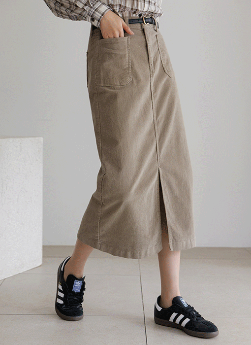 [THE ONME] フロントスリットコーデユロイロングスカート sk42241