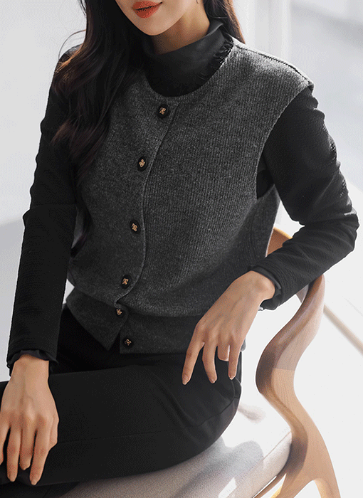 [LouisAngel] ミックスカラーリブニットベストvt43267