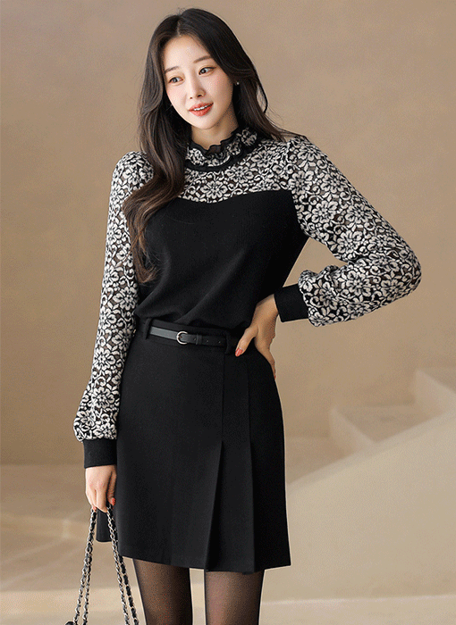 [LouisAngel] 起毛フラワーレースバイカラープルオーバー bl43706