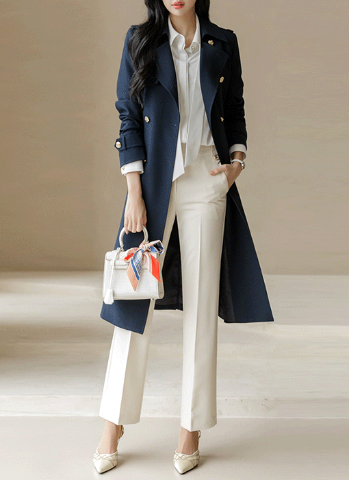 [LouisAngel]【ベルト2種付き】2WAY仕様 ゴールドボタン ダブルトレンチコート jk44518