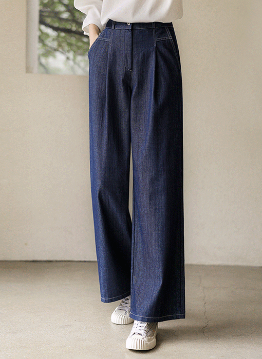 ウエストゴム タックワイド デニムパンツ pt45146