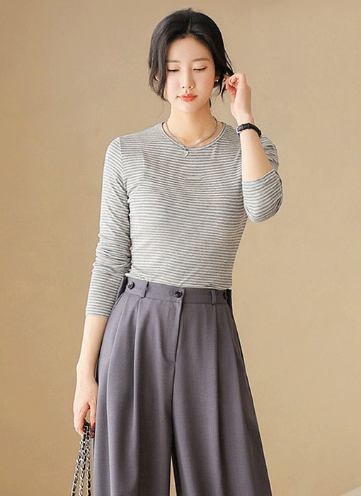 ペンダント付き クルーネックボーダーTシャツ ts45155